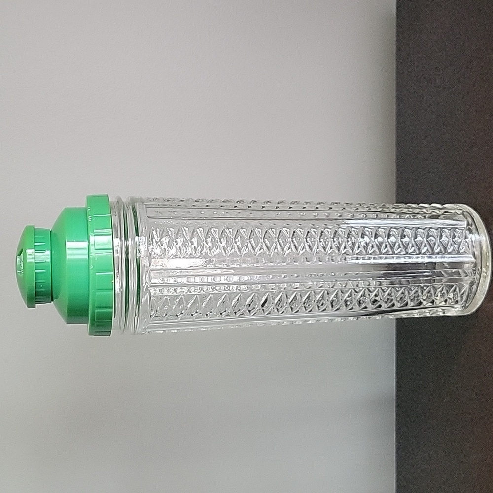 Vintage Clear and Green Drink Shaker with Textured Design